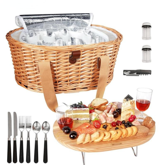 Insulated Wicker Picnic Basket Kit