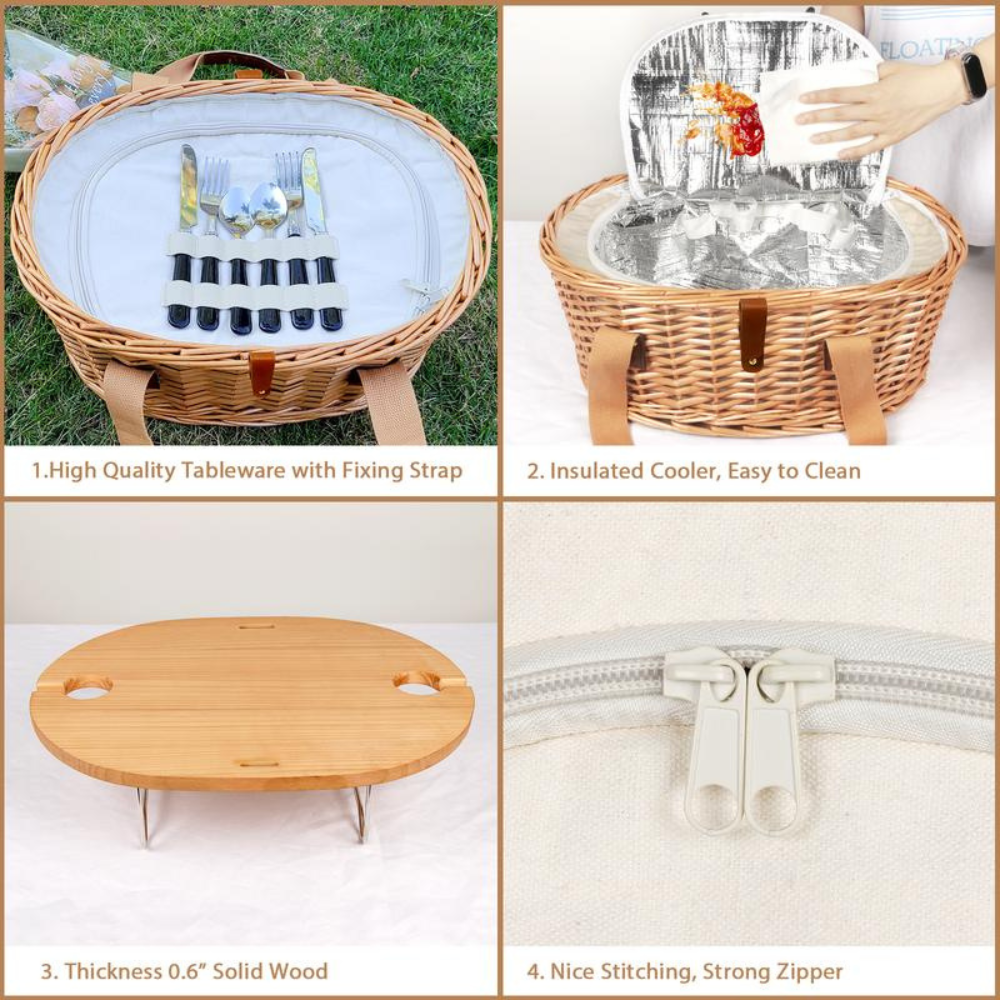 Insulated Wicker Picnic Basket Kit