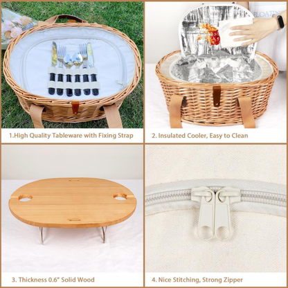 Insulated Wicker Picnic Basket Kit