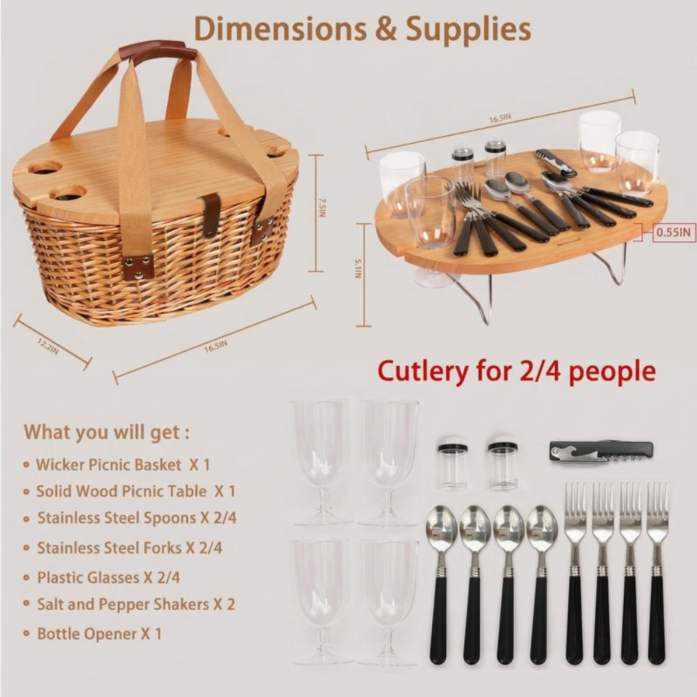Insulated Wicker Picnic Basket Kit