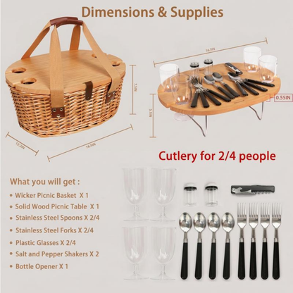 Insulated Wicker Picnic Basket Kit