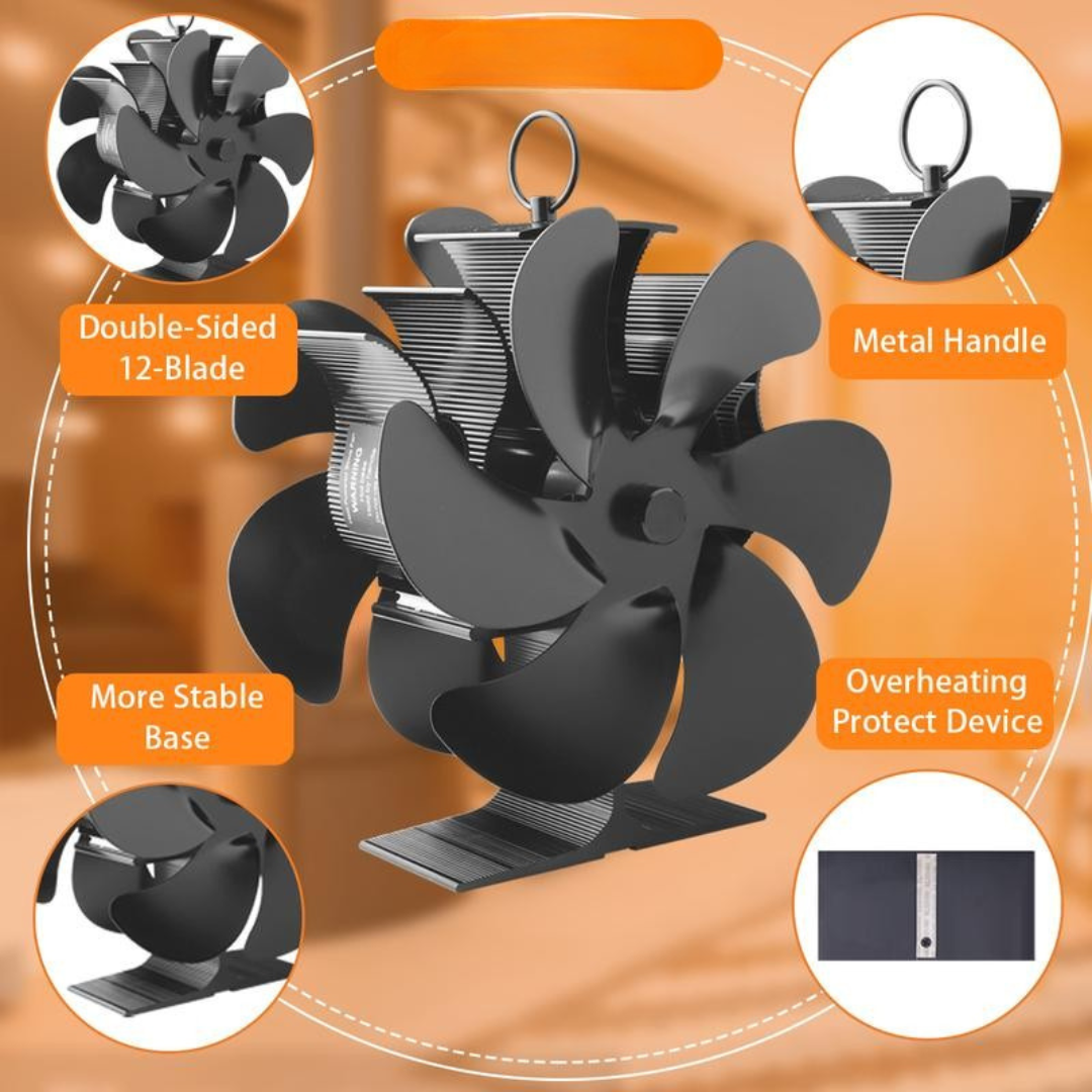 Dual-Sided 12-Blade Heat Powered Wood Stove Fan